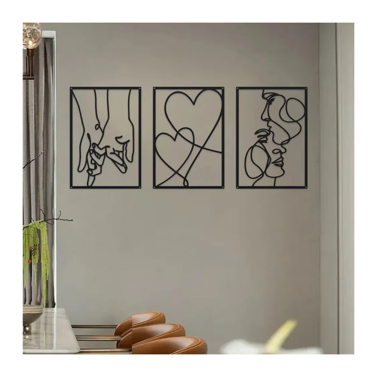 DDPNKL 3er-Set dekorative Metallbilder mit Motiv Hände, Liebe und Küssen in Schwarz, minimalistisches Wandbild für Schlafzimmer und Arbeitszimmer - Bild 4
