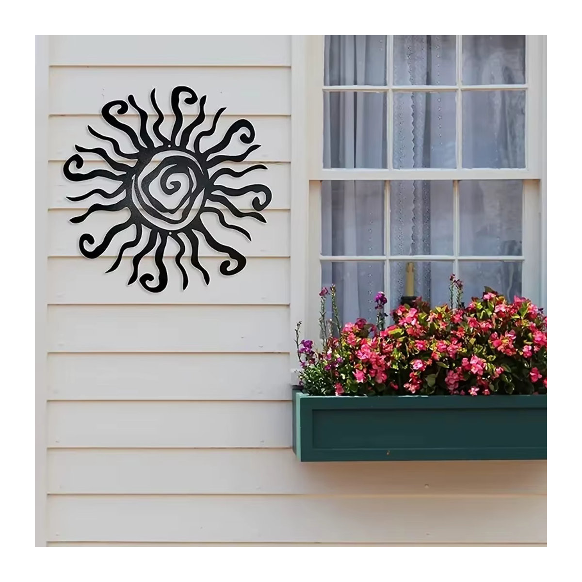 DDPNKL Wacky Sun Metall-Wandkunst Schwarz, abstrakte Wandskulptur für Außenbereich und Innenbereich, Durchmesser: 30 cm - Bild 2
