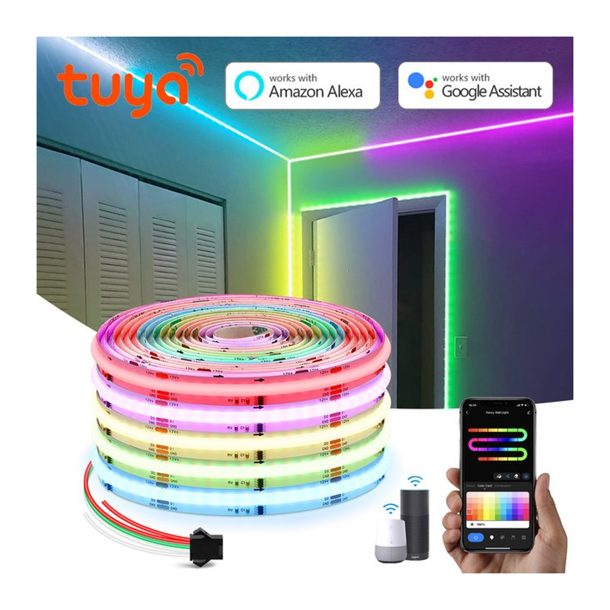 Dearmcolor RGBIC Neon-LED-Streifen mit Tuya WiFi, adressierbarer COB-LED-Streifen mit 576 LEDs/m für Alexa und Google Home, DC12V - Bild 1