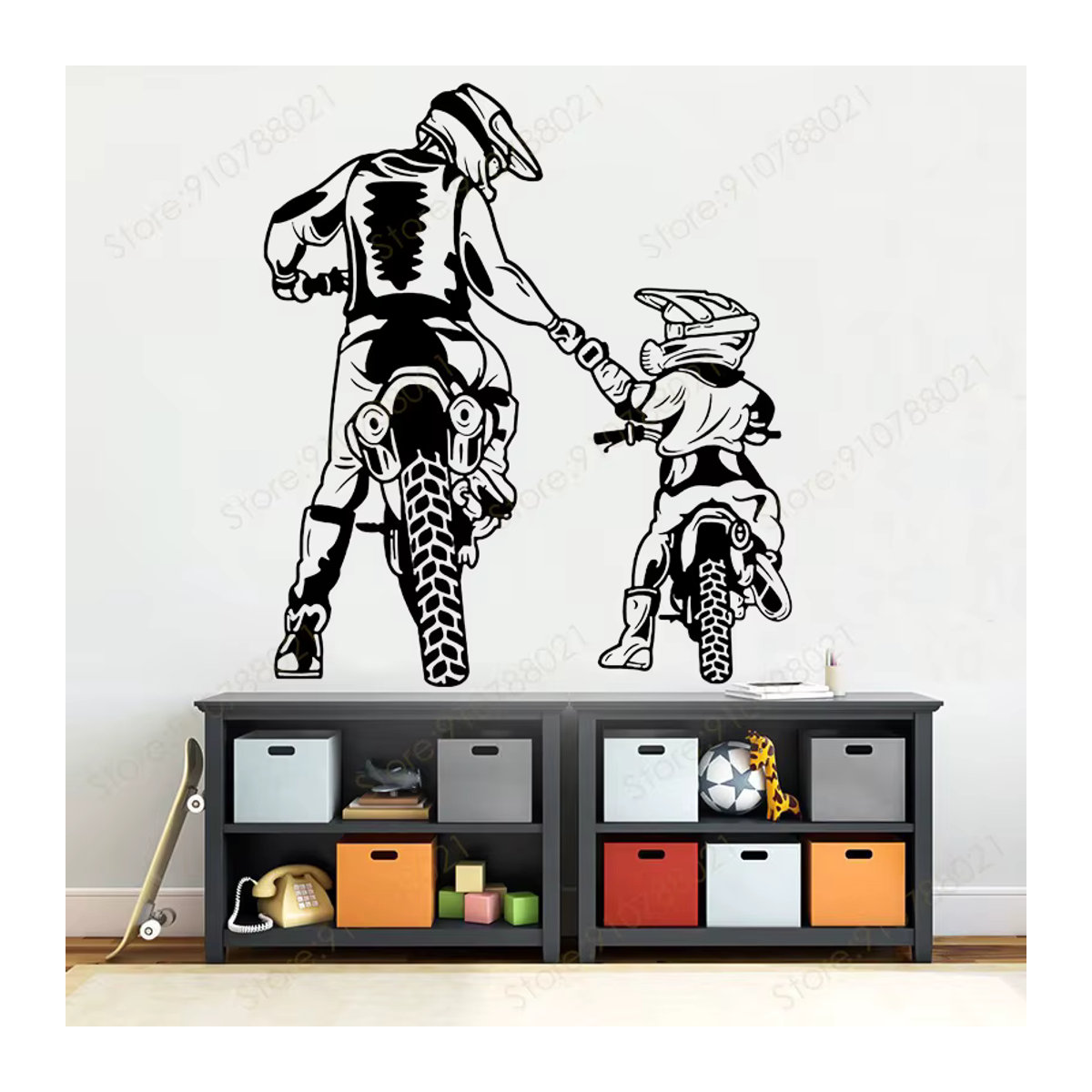 DECALYANG Motocross Wandaufkleber Familie Vater und Sohn Schwarz aus Kunststoff - Bild 2