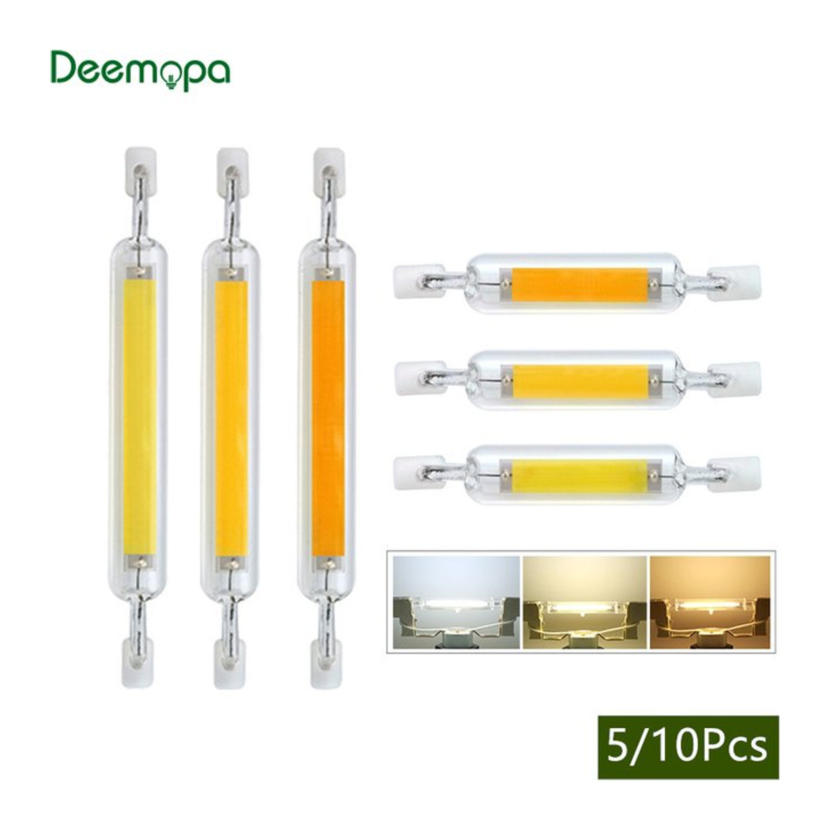 DEEMOPA LED R7s COB Glas Röhren Glühbirne Ersatz für Halogenlampen AC 110V 220V 5W 10W 20W 78mm 118mm - Bild 1