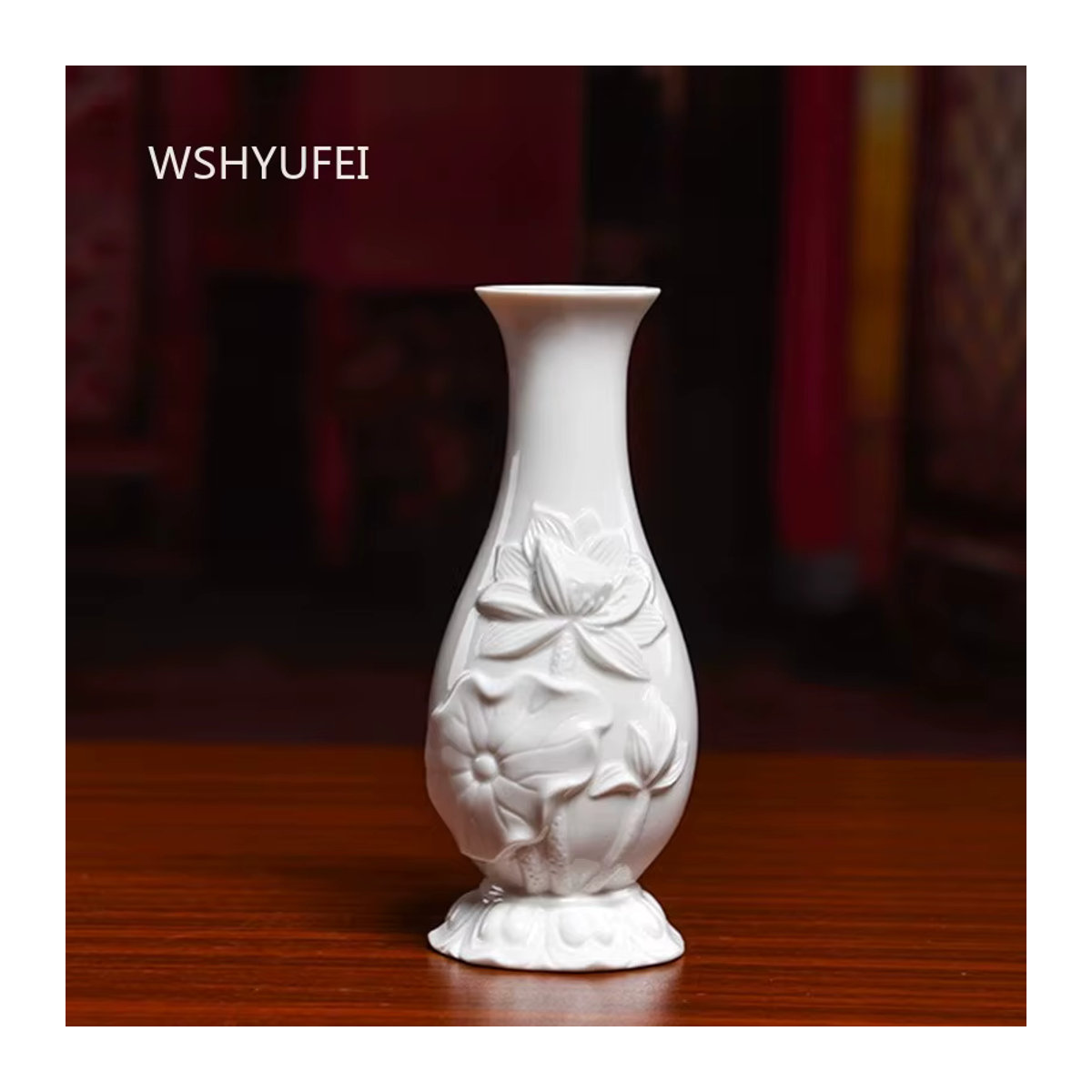 Dehua Porzellan Vase mit handgemachter Blumenschnitzerei in Weiß, moderne bauchige Dekoration für Schnittblumen - Bild 1
