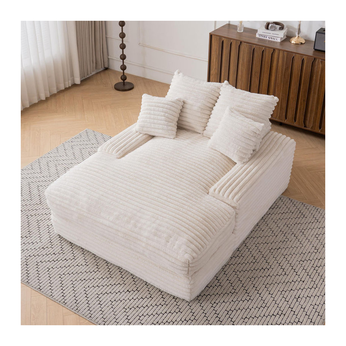 DEKO COLLECTION Modernes Cord Schlafsofa mit 4 Kissen in Beige, B/T/H: 175 x 137 x 63 cm - Bild 2