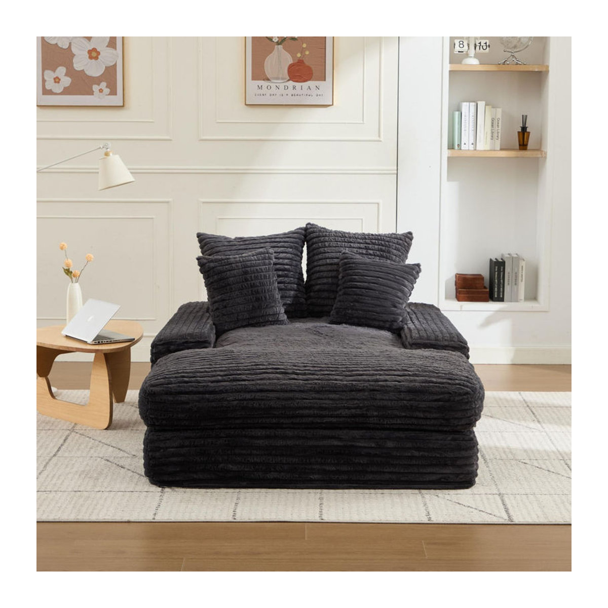 DEKO COLLECTION Modernes Cord Schlafsofa mit 4 Kissen in Grau, B/T/H: 175 x 137 x 63 cm - Bild 2