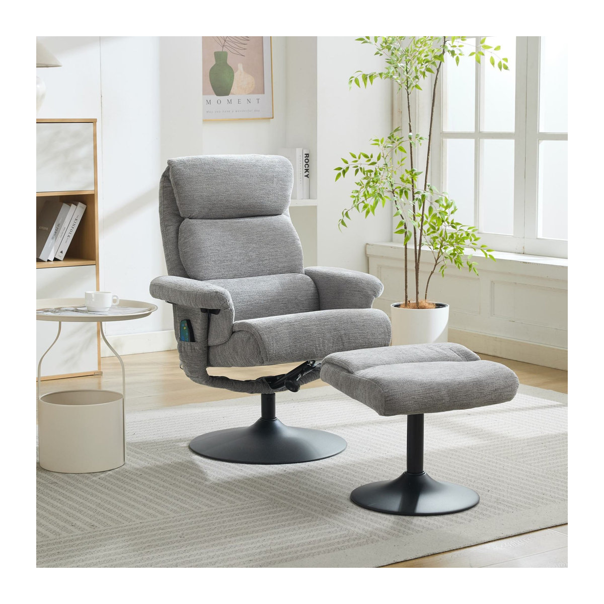 DEKO COLLECTION Relaxsessel mit Liegefunktion, 5-Punkte-Massage und elektrischer Heizfunktion inklusive Hocker, 360 Grad drehbar, Chenille-Stoff, Grau, B/T/H: 75,5 x 77 x 100 cm - Bild 2