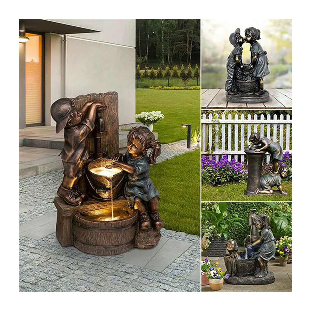 Deko-Skulptur Kinder küssen als Gartenornament für den Außenbereich - Bild 2