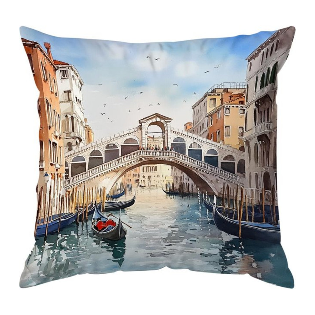 Dekokissen Kissenbezug Venedig Wasser Aquarell Malerei aus Peach Skin, B/B/H: 18 x 18 x 18 cm - Bild 1
