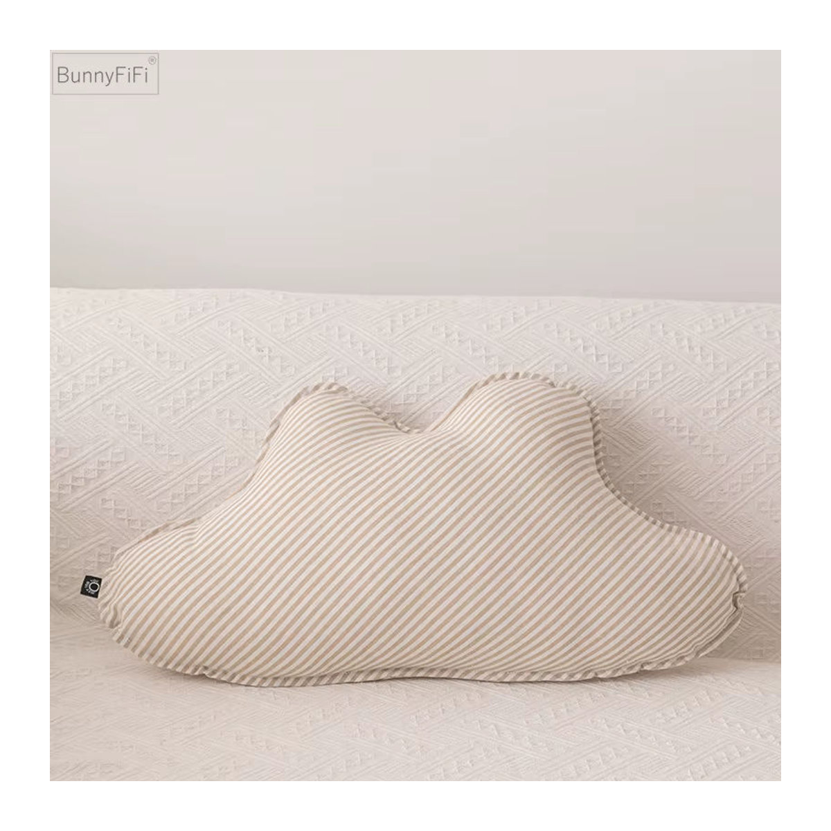 Dekokissen Wolke und Mond mit Sternen und Knotenform in Streifenoptik für Kinderzimmer, Sofa und Auto - Bild 3