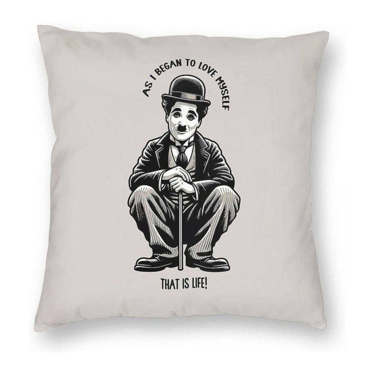 Dekokissenbezug Als ich anfing, mich selbst zu lieben Charlie Chaplin aus Polyester und Leinen in Peach Skin Optik, B/B/H: 18 x 18 x 18 cm - Bild 1