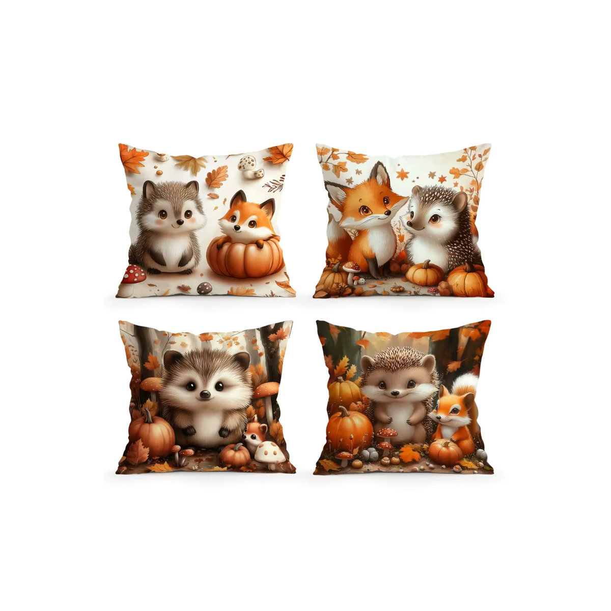 Dekokissenbezug mit Igel Fuchs und Kürbis Motiv aus Polyester, B/B/H: 45 x 45 x 0 cm - Bild 5