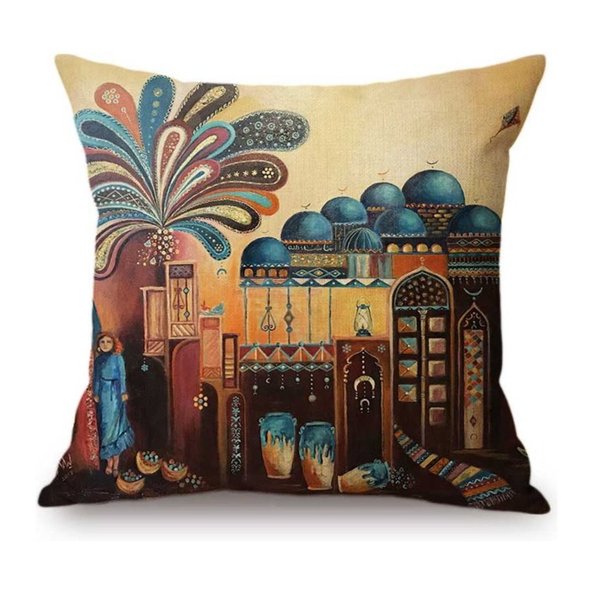 Dekokissenbezug mit islamischer Malerei Arabische Frau im mediterranen Stil, Peach Skin, B/H: 18 x 18 cm - Bild 1