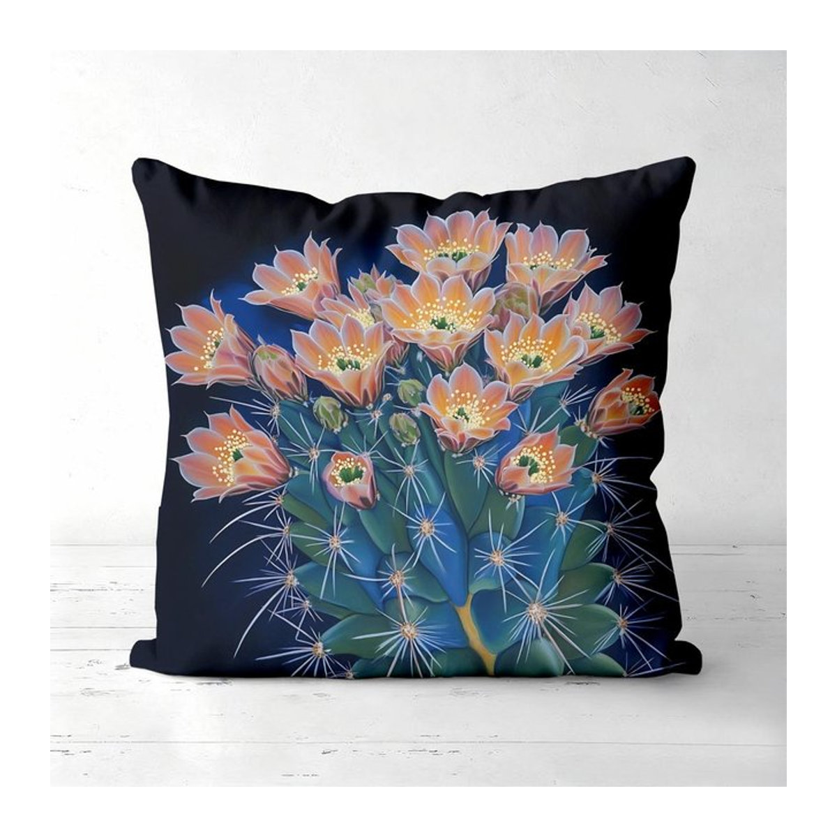 Dekokissenbezug mit Kaktusblumen-Druck aus Polyester, Peach Skin, B/H: 18 x 18 cm - Bild 1