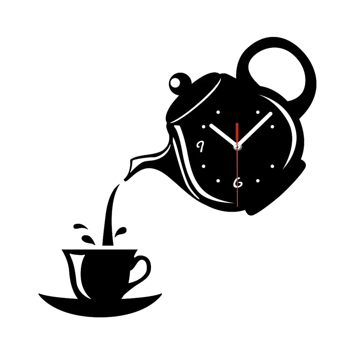 Dekorative 3D Wanduhr im Kaffeetassen- und Teekannen-Design von lazyishhouse, analoge Wanduhr aus Kunststoff in Schwarz und Gold - Bild 4