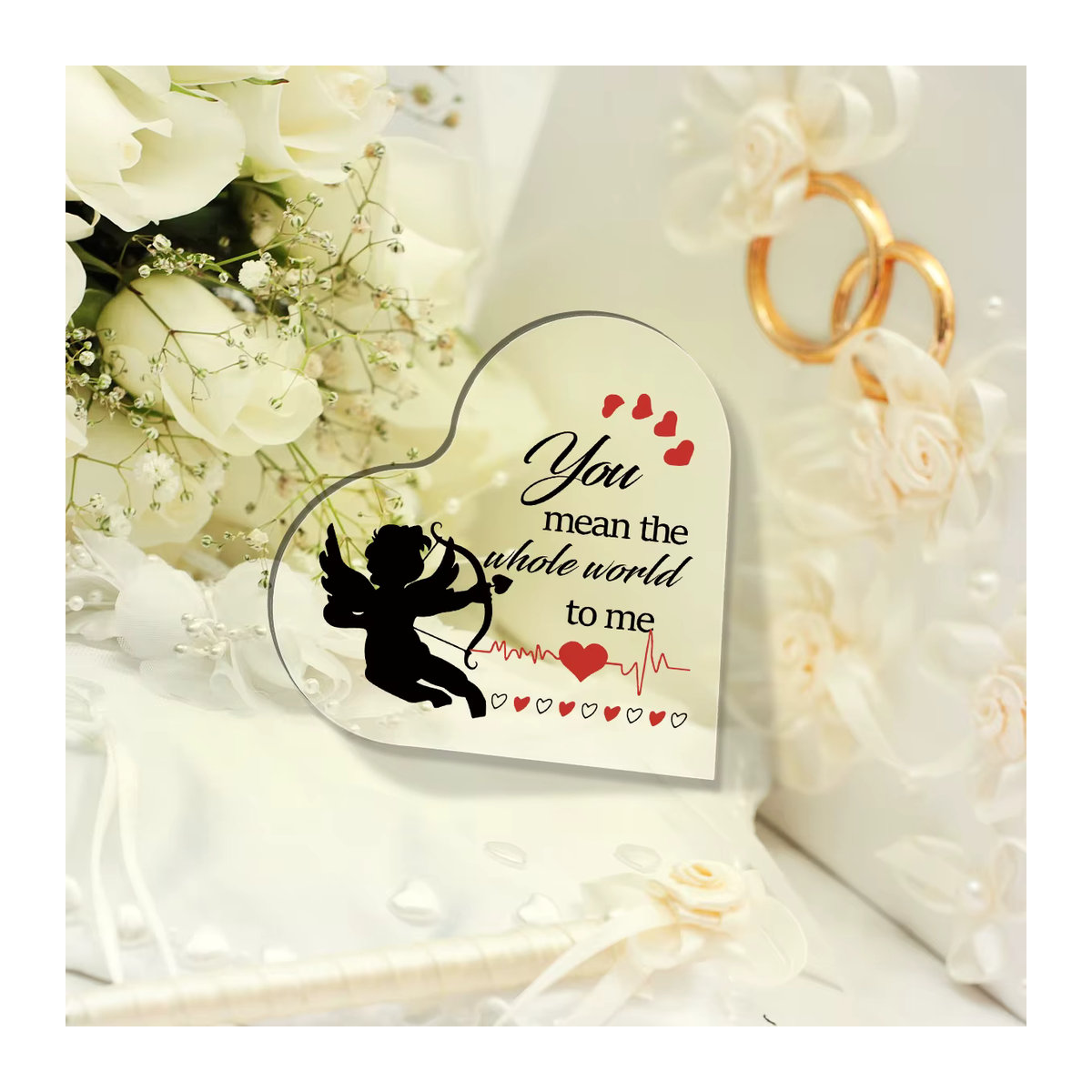 Dekorative Amor Liebe Herz Acryl Plakette in Transparent für romantische Geschenke zu Anlässen wie Valentinstag, Hochzeit oder Jubiläum - Bild 4