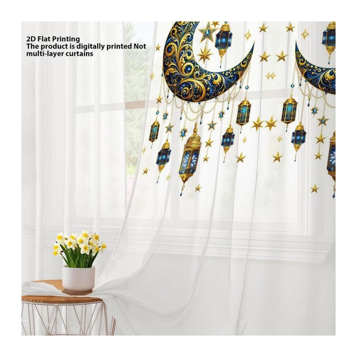 Dekorative Blattgold Halbmond Fenstervorhang Tonnika Chen in Weiß, Transparentes Voile Einzelpaneel, Breite: 100 cm, Höhe: 70 cm - Bild 1