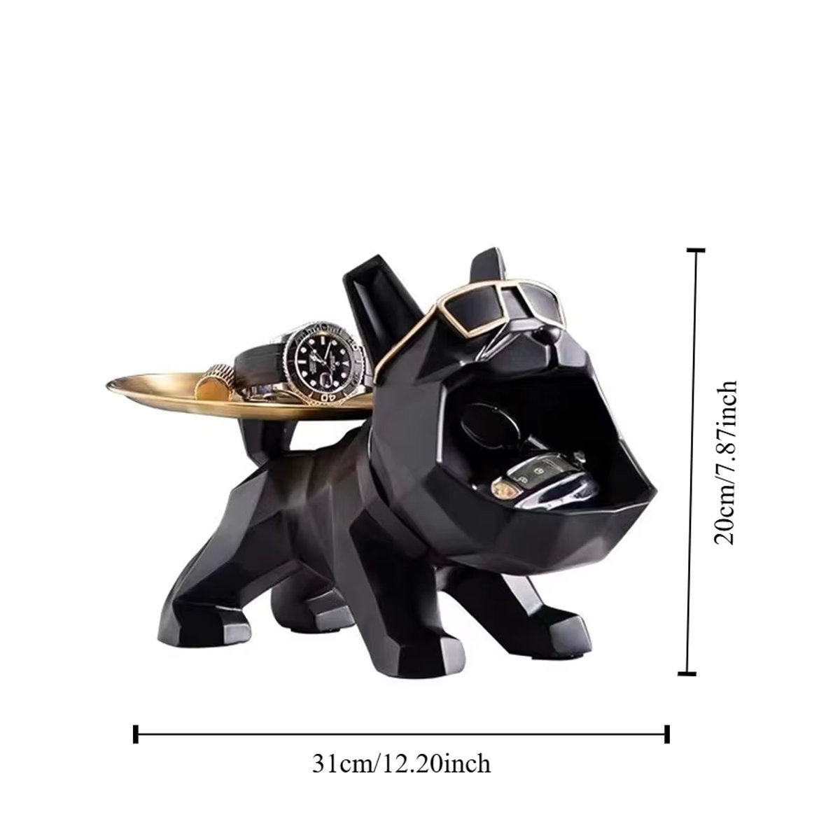 Dekorative Bulldogge als Hund-Butler mit Tablett für Schlüssel und Schmuck, rote Tierfigur aus Harz - Bild 2