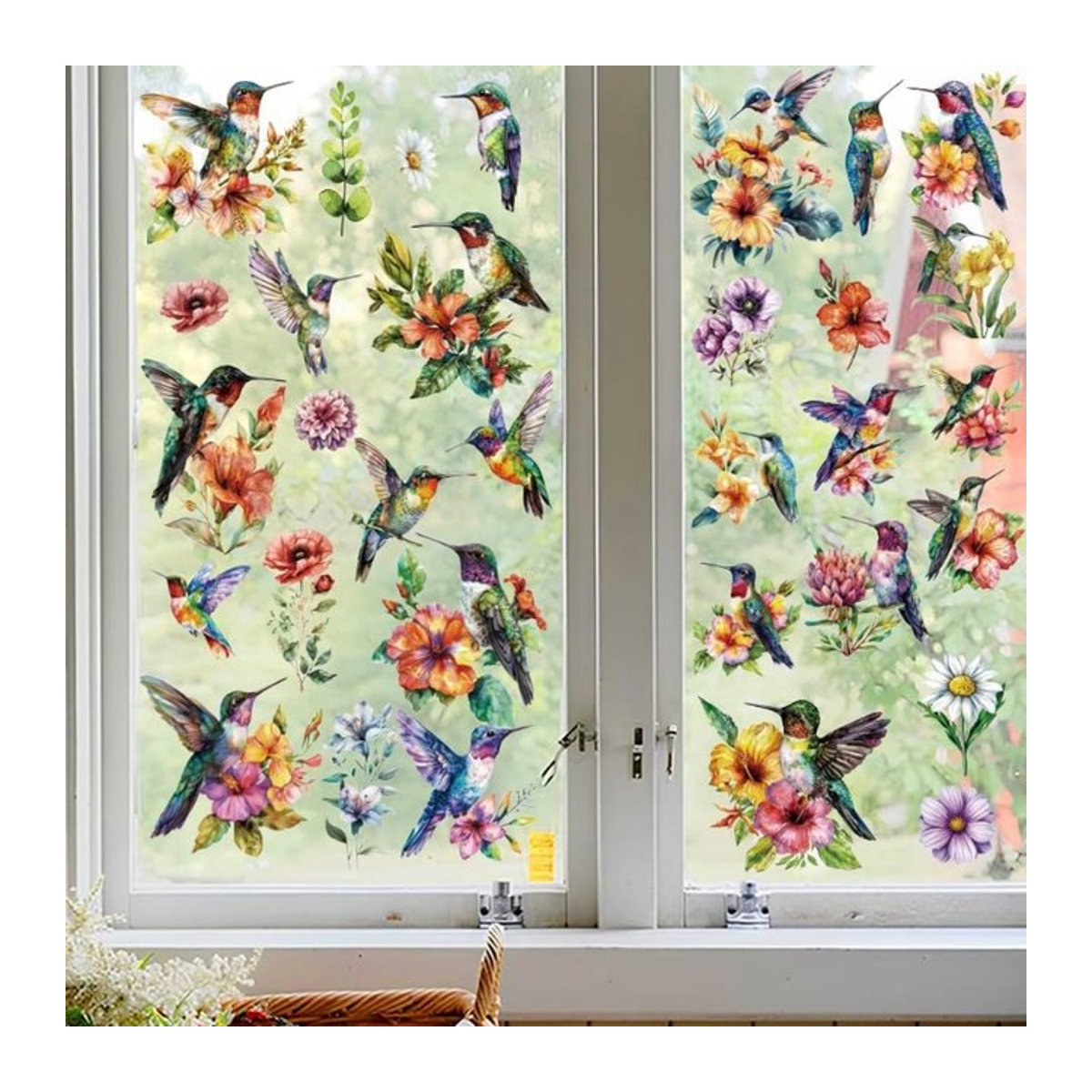 Dekorative Fensteraufkleber mit Kolibri-Muster, 6 Blatt mit 32 Motiven, statisch und abnehmbar, Größe: 20,07 x 30,0 cm - Bild 1