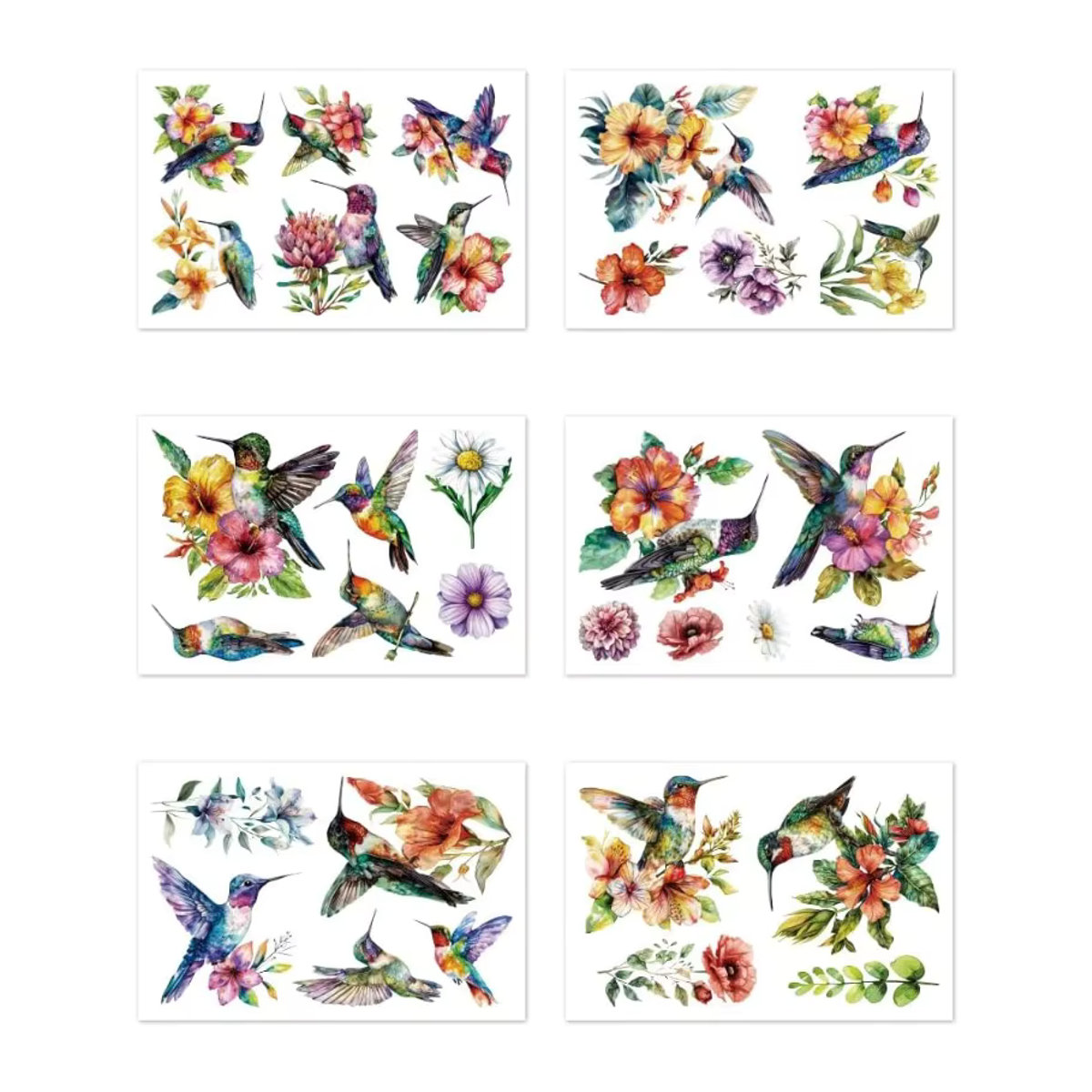 Dekorative Fensteraufkleber mit Kolibri-Muster, 6 Blatt mit 32 Motiven, statisch und abnehmbar, Größe: 20,07 x 30,0 cm - Bild 2