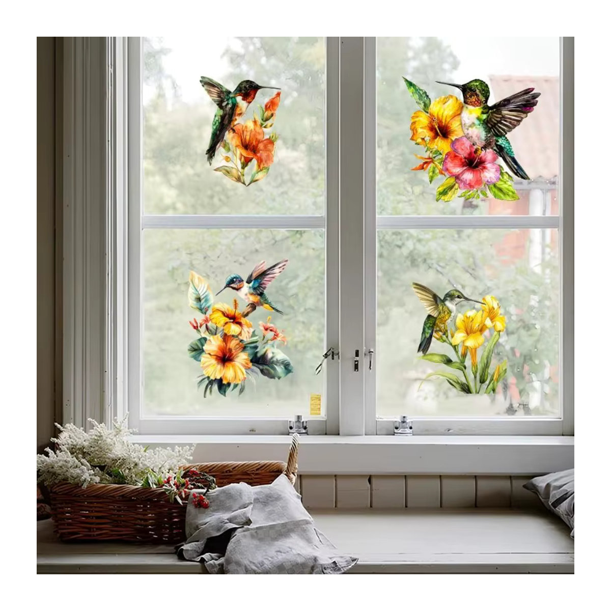 Dekorative Fensteraufkleber mit Kolibri-Muster, 6 Blatt mit 32 Motiven, statisch und abnehmbar, Größe: 20,07 x 30,0 cm - Bild 3