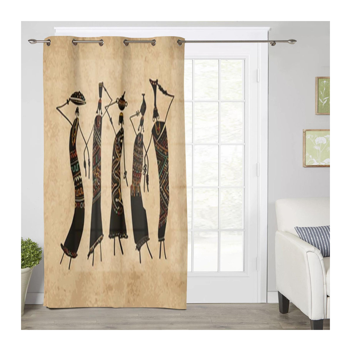 Dekorative Fenstervorhänge mit afrikanischem Frauenmotiv in Beige von Super Six, Breite: 135 cm, Höhe: 60 cm - Bild 2