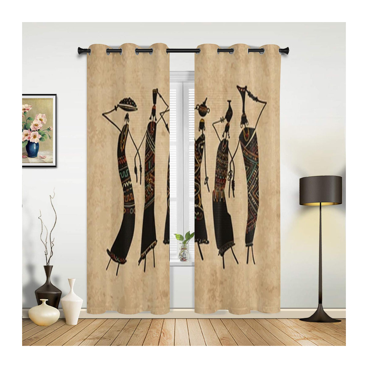 Dekorative Fenstervorhänge mit afrikanischem Frauenmotiv in Beige von Super Six, Breite: 135 cm, Höhe: 60 cm - Bild 3