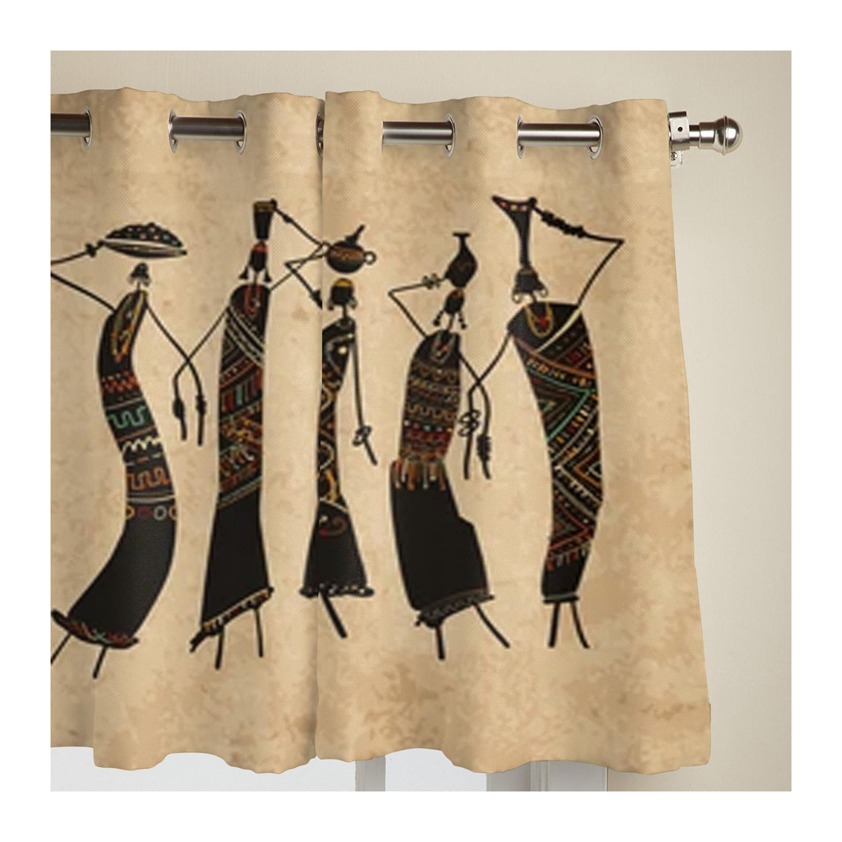 Dekorative Fenstervorhänge mit afrikanischem Frauenmotiv in Beige von Super Six, Breite: 135 cm, Höhe: 60 cm - Bild 4