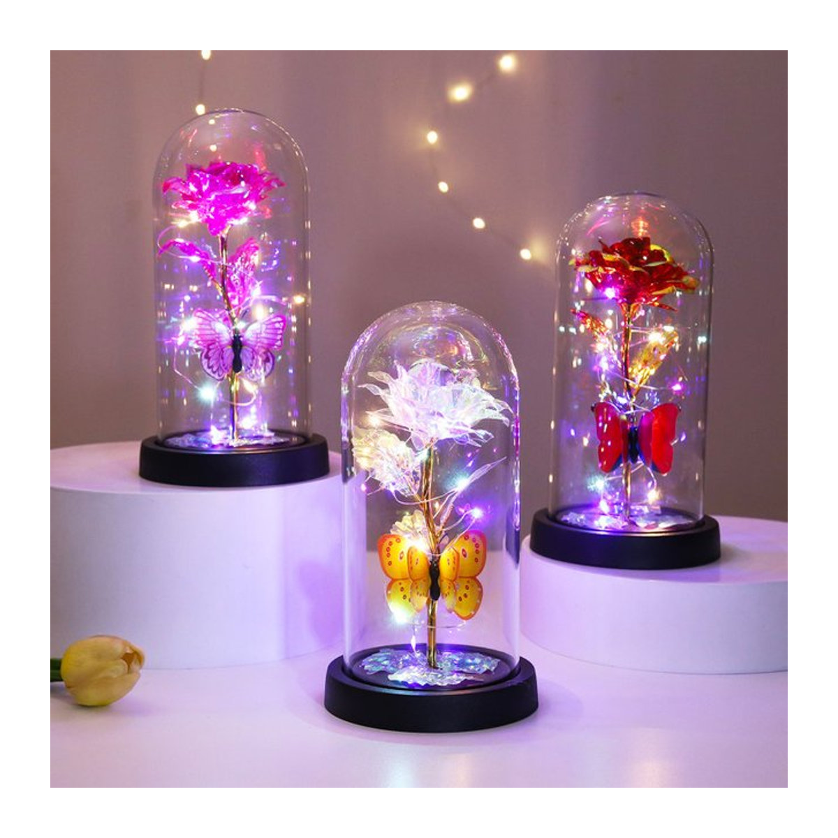 Dekorative Glasabdeckung mit Rose und Lampe in Rosa als kreatives Geschenk zum Valentinstag - Bild 1