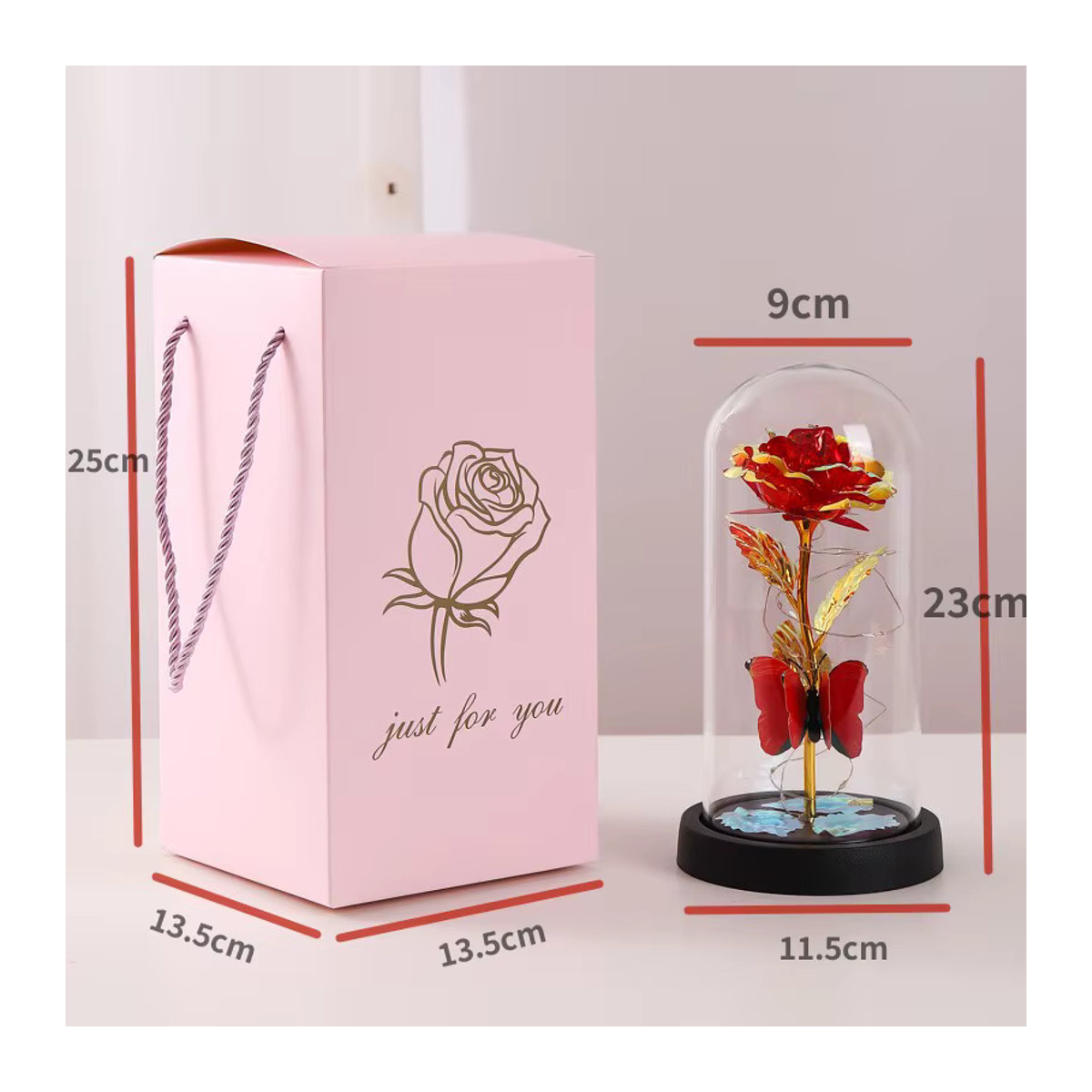 Dekorative Glasabdeckung mit Rose und Lampe in Rosa als kreatives Geschenk zum Valentinstag - Bild 2