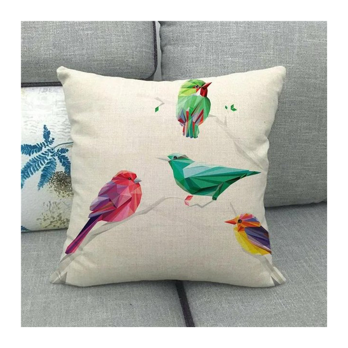Dekorative Kissenhülle mit buntem Vogelmuster für Sofa und Schlafzimmer, Peach Skin, B/T: 18 x 18 cm - Bild 1