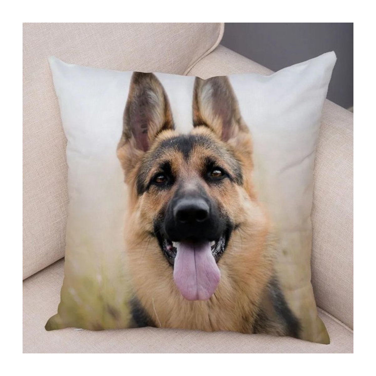Dekorative Kissenhülle mit Schäferhund-Print für Wohnzimmer und Büro, Peach Skin Material, B/B/H: 18 x 18 x 18 cm - Bild 1