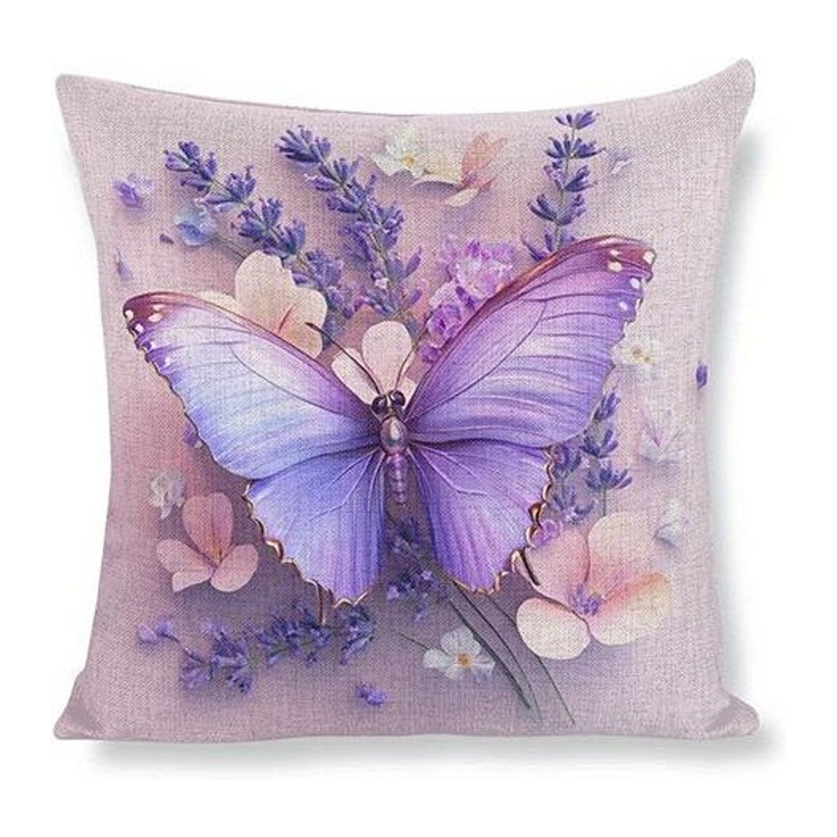 Dekorative Kissenhülle mit Schmetterlingsmotiv von Shunika Chen in Lavendel, ultraweiches Polyester-Material für Wohnzimmer und Sofa, B/B/H: 18 x 18 x 18 cm - Bild 1
