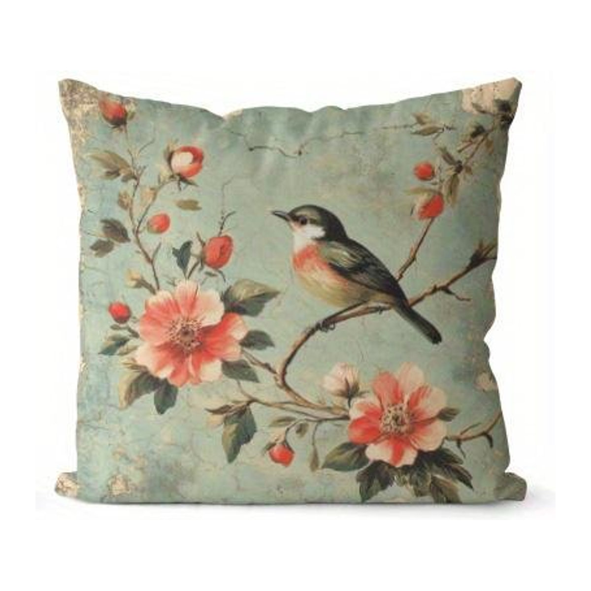 Dekorative Kissenhülle mit Vögel- und Blumenmuster von Shunika Chen, Multicolor, B/H: 18 x 18 cm - Bild 1