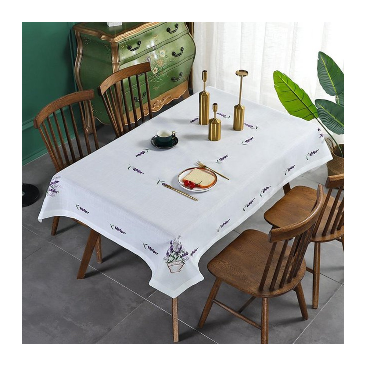 Dekorative Leinenstickerei Tischdecke im amerikanischen Landhausstil, Weiß, B/B: 85 x 85 cm - Bild 1