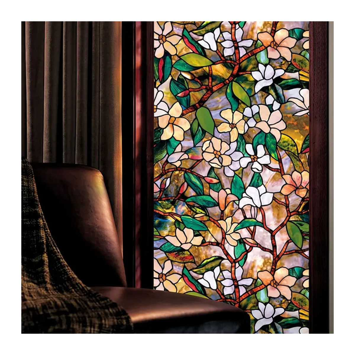 Dekorative PVC Fensterfolie mit Blumenmuster in Matt-Optik von ctzszzmm für Badezimmer und Türen, Art Déco Design, mehrfarbig - Bild 1