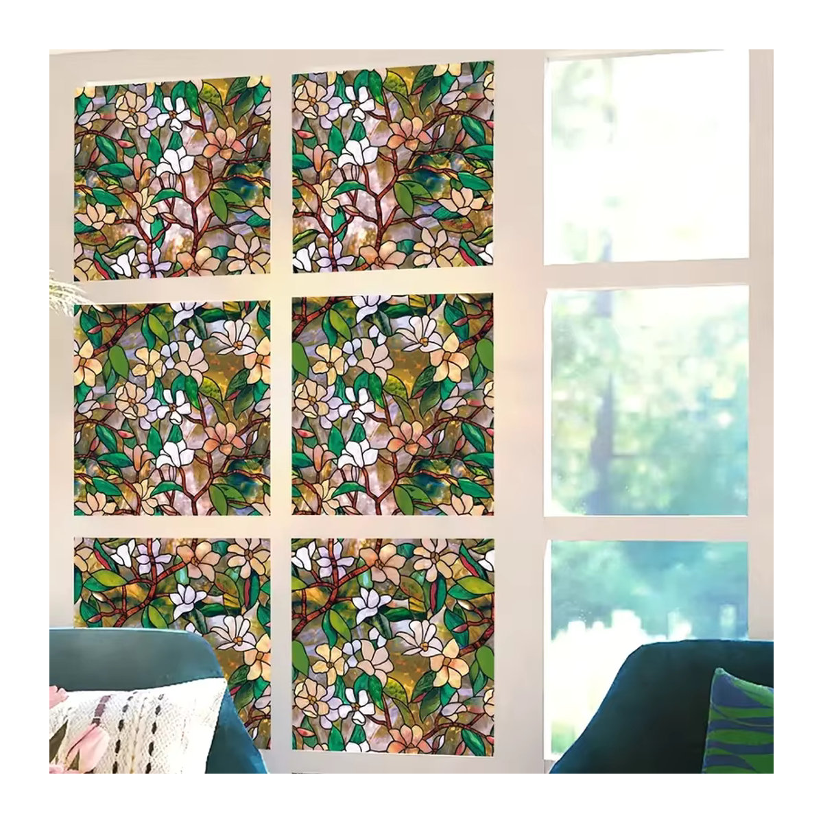Dekorative PVC Fensterfolie mit Blumenmuster in Matt-Optik von ctzszzmm für Badezimmer und Türen, Art Déco Design, mehrfarbig - Bild 2