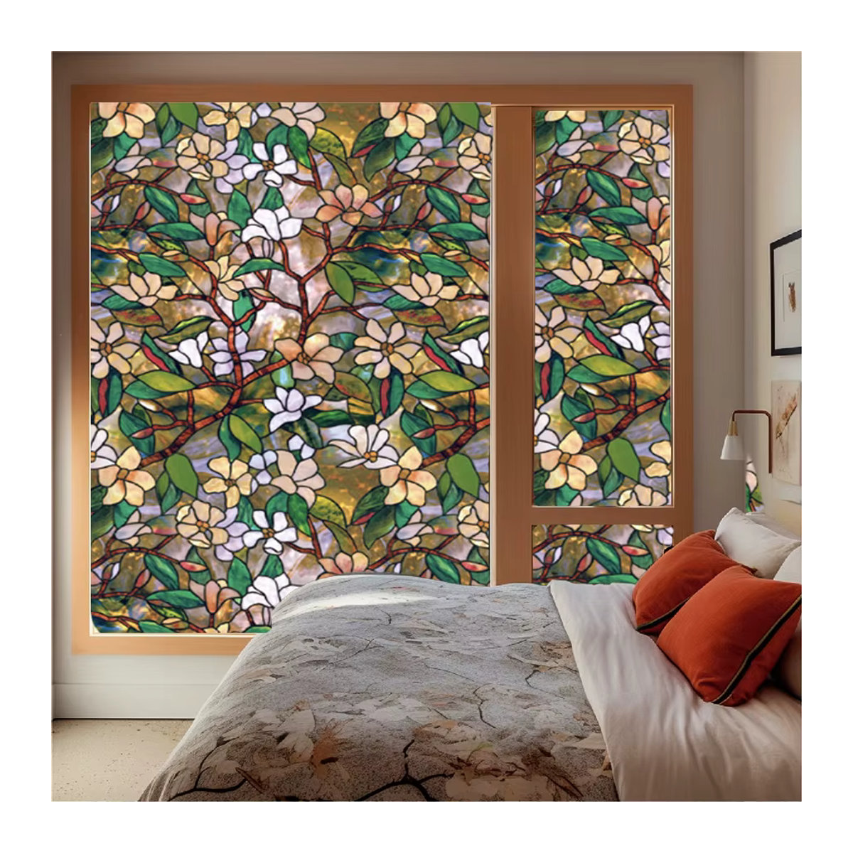 Dekorative PVC Fensterfolie mit Blumenmuster in Matt-Optik von ctzszzmm für Badezimmer und Türen, Art Déco Design, mehrfarbig - Bild 4