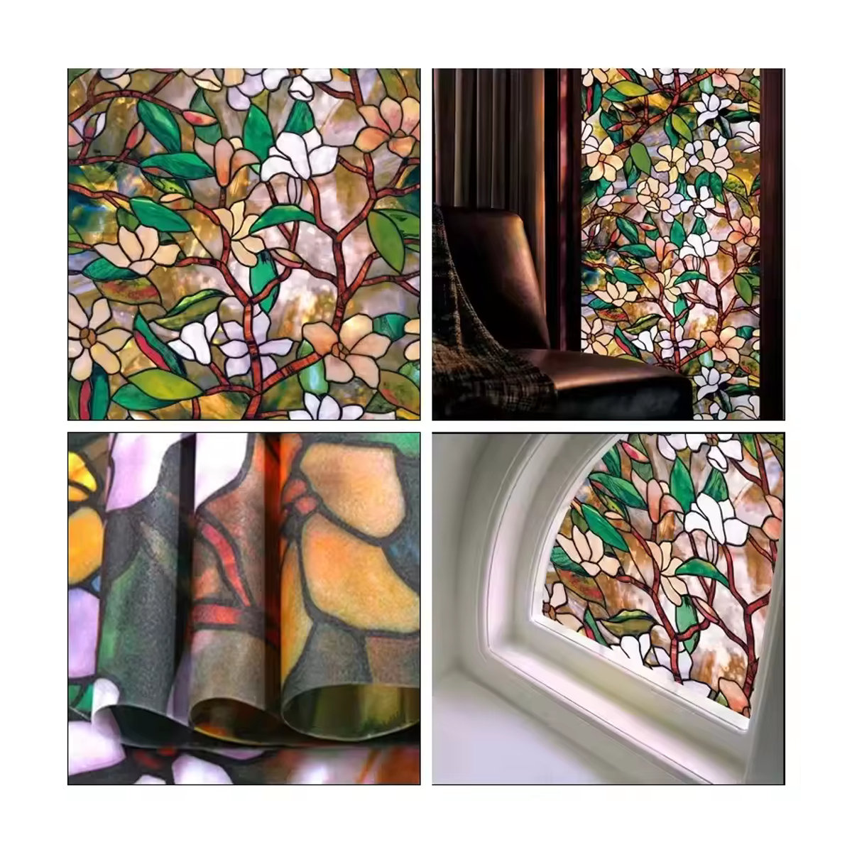 Dekorative PVC Fensterfolie mit Blumenmuster in Matt-Optik von ctzszzmm für Badezimmer und Türen, Art Déco Design, mehrfarbig - Bild 5