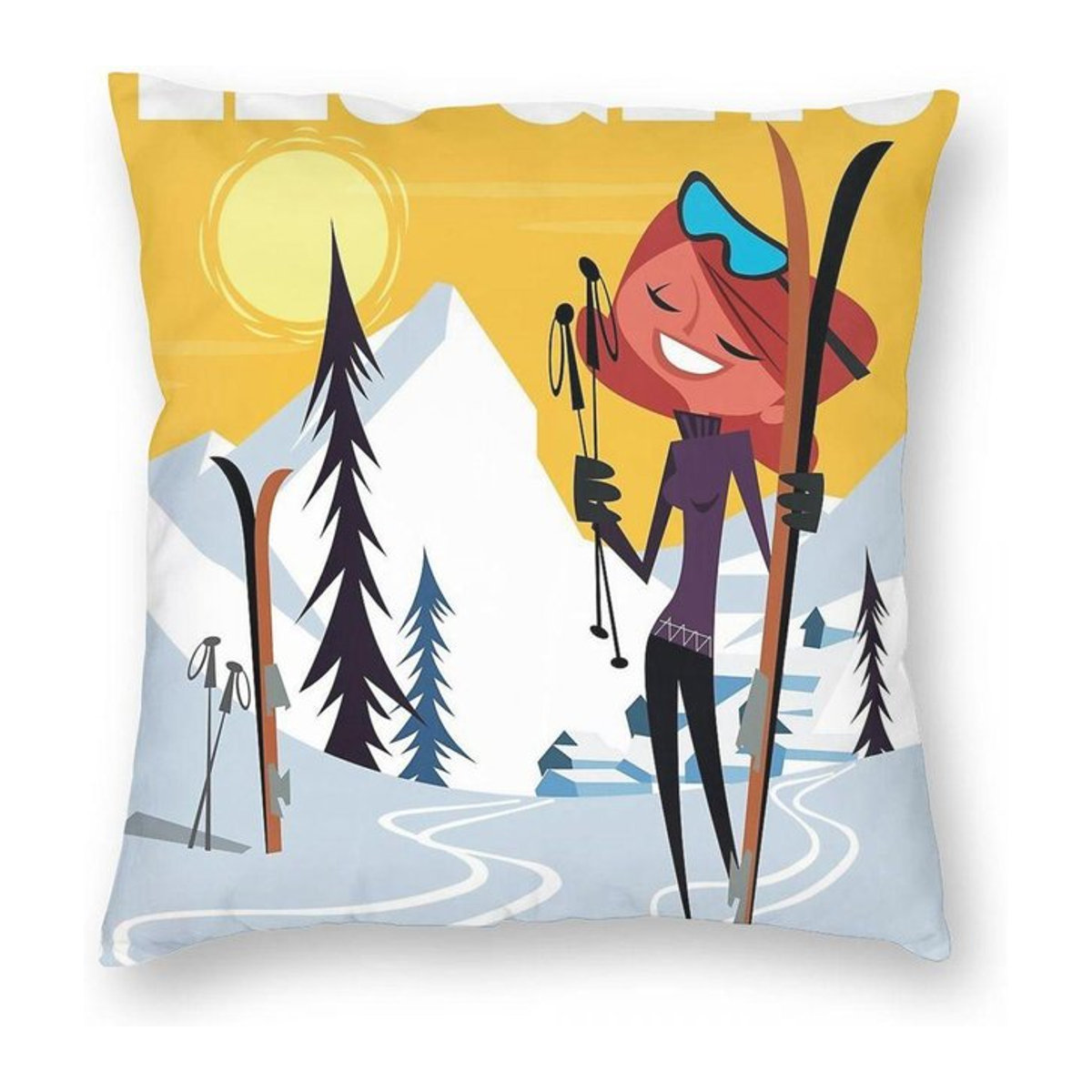 Dekorative quadratische Kissenhülle Les Gets Skigebiet aus Polyester und Leinen mit Reißverschluss, B/B/H: 18 x 18 x 18 cm - Bild 1