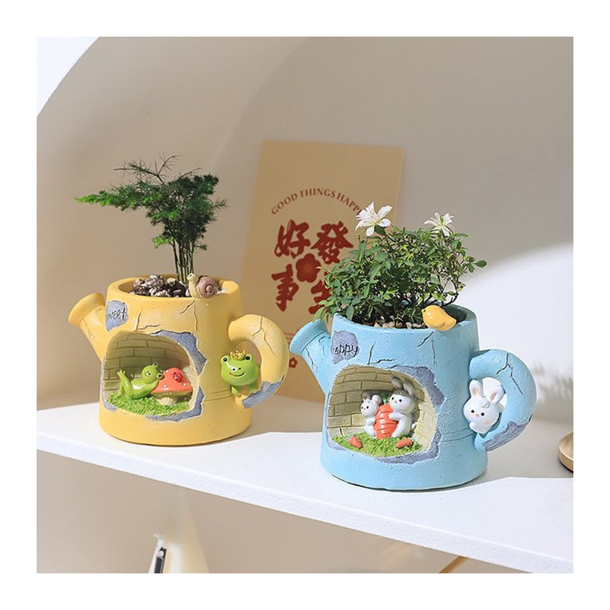 Dekorative Tier-Pflanzgefäße aus Kunstharz für Sukkulenten und kleine Pflanzen, mehrfarbig, Homelike Decor Ornament für Tischdekoration und Fairy Garden - Bild 1