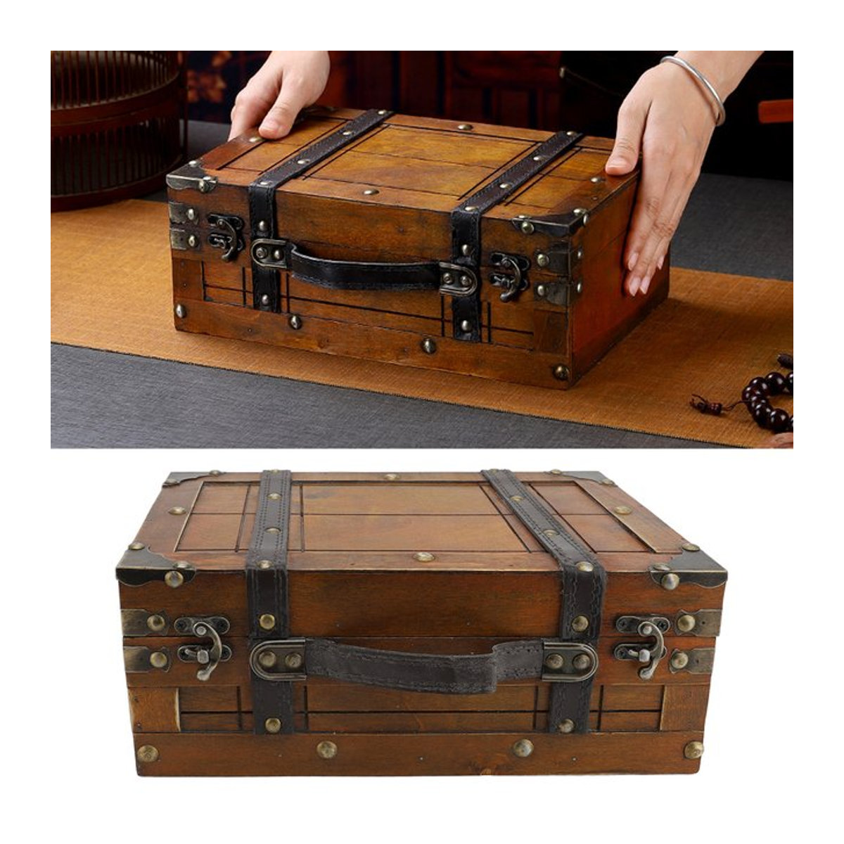 Dekorative Vintage-Aufbewahrungsbox von Qiilu aus synthetischem Holz in Gelb - Bild 1