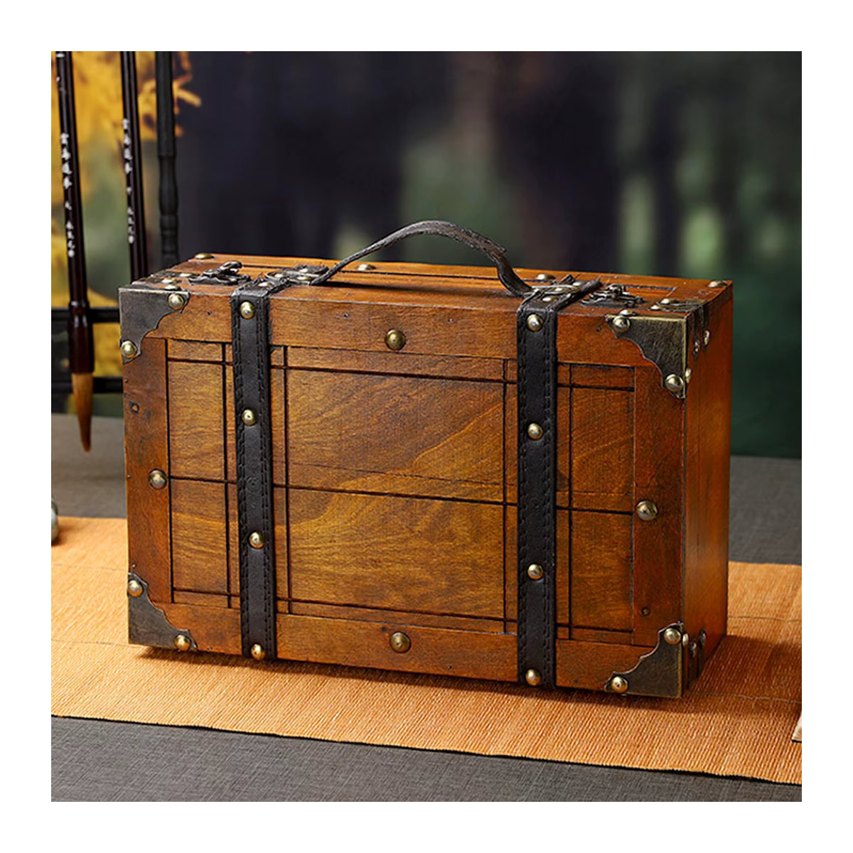 Dekorative Vintage-Aufbewahrungsbox von Qiilu aus synthetischem Holz in Gelb - Bild 2