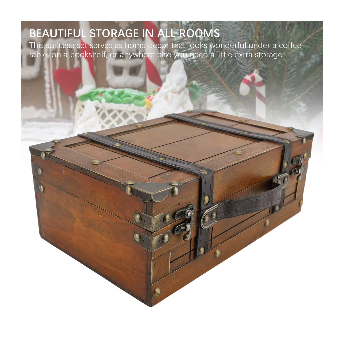 Dekorative Vintage-Aufbewahrungsbox von Qiilu aus synthetischem Holz in Gelb - Bild 3