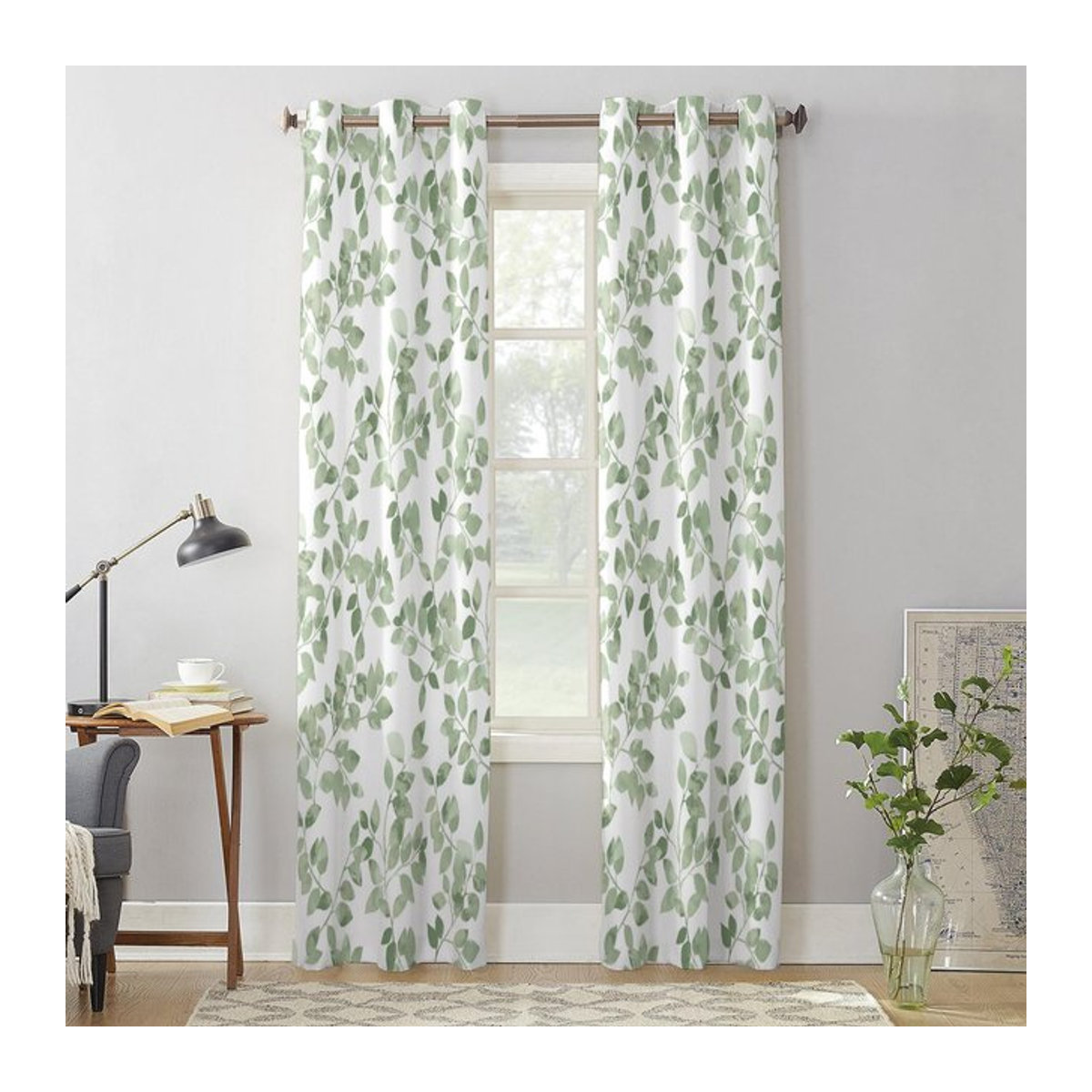 Dekorative Voile-Fenstervorhänge mit Zweigen und Blättern in Farbverlauf für Wohnzimmer, Schlafzimmer und Küche, Breite: 135 cm, Höhe: 60 cm - Bild 1