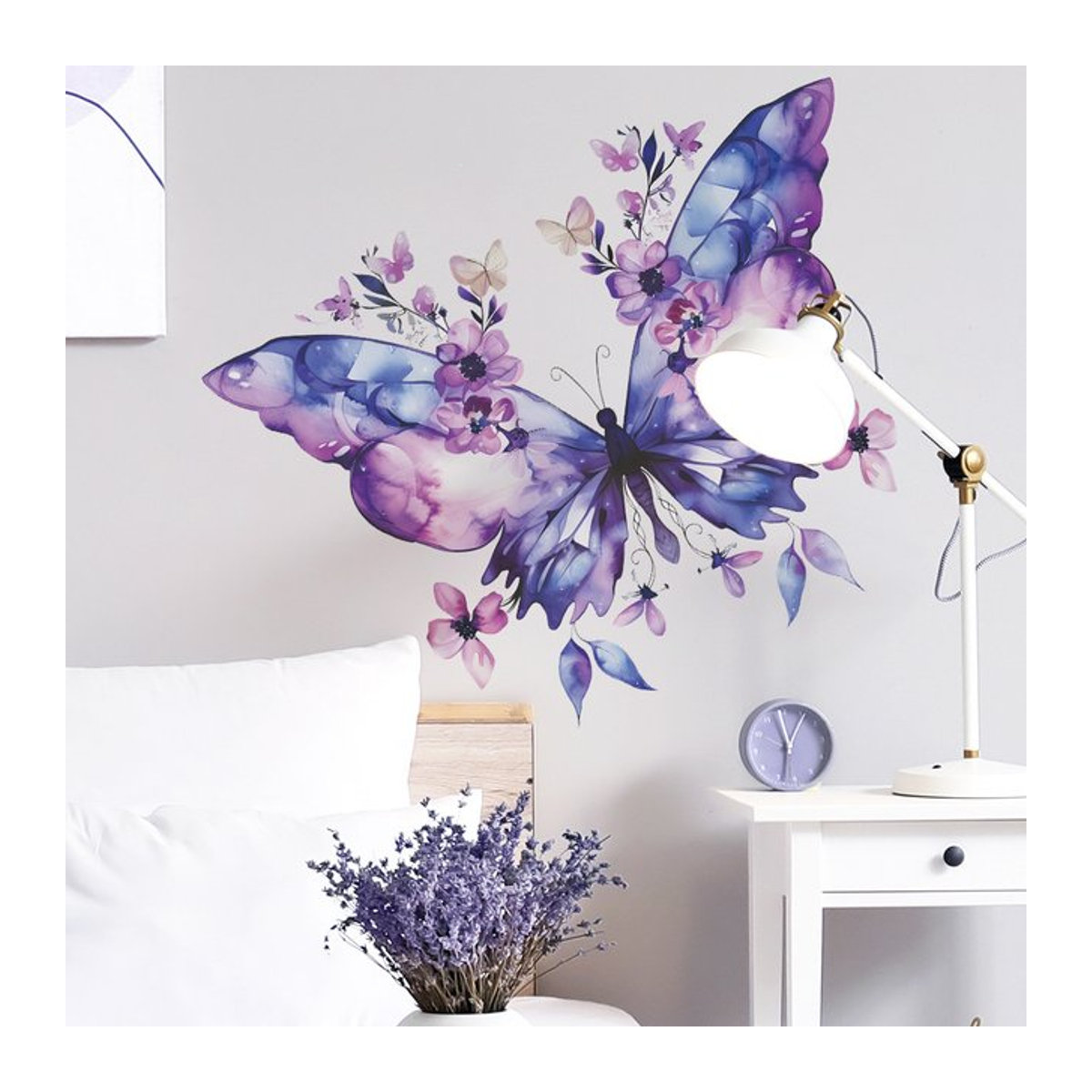 Dekorative Wandaufkleber mit Schmetterlingen und Blumen in Lila und Multicolor aus PVC für dein Schlafzimmer oder Wohnzimmer - Bild 1