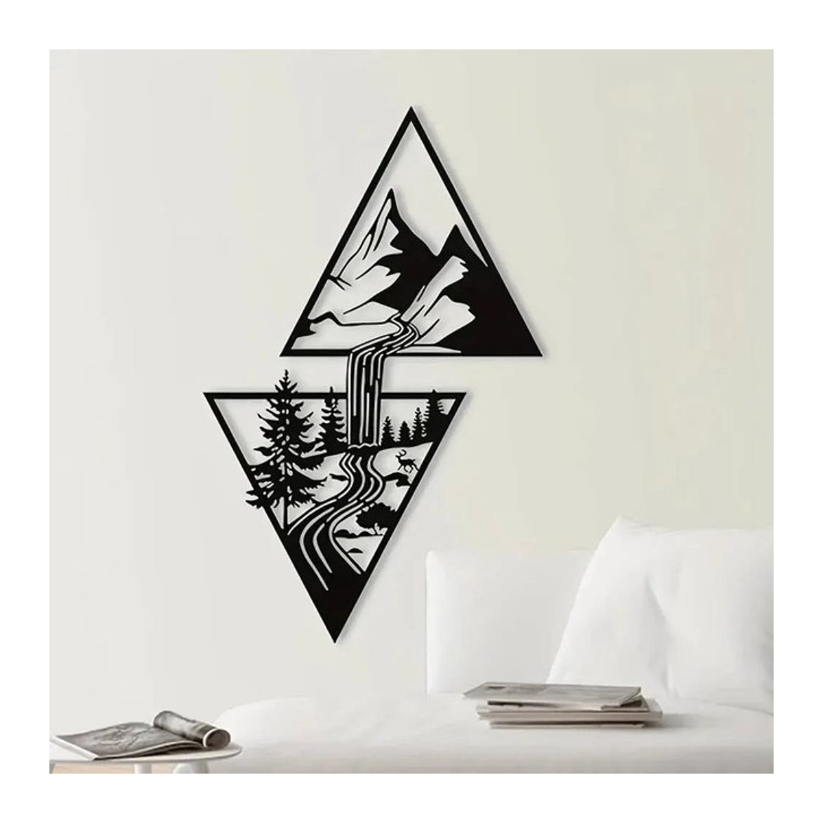 Dekorative Wandkunst Landschaft mit Bergen aus Metall in Dreiecksform für dein Wohnzimmer - Bild 1