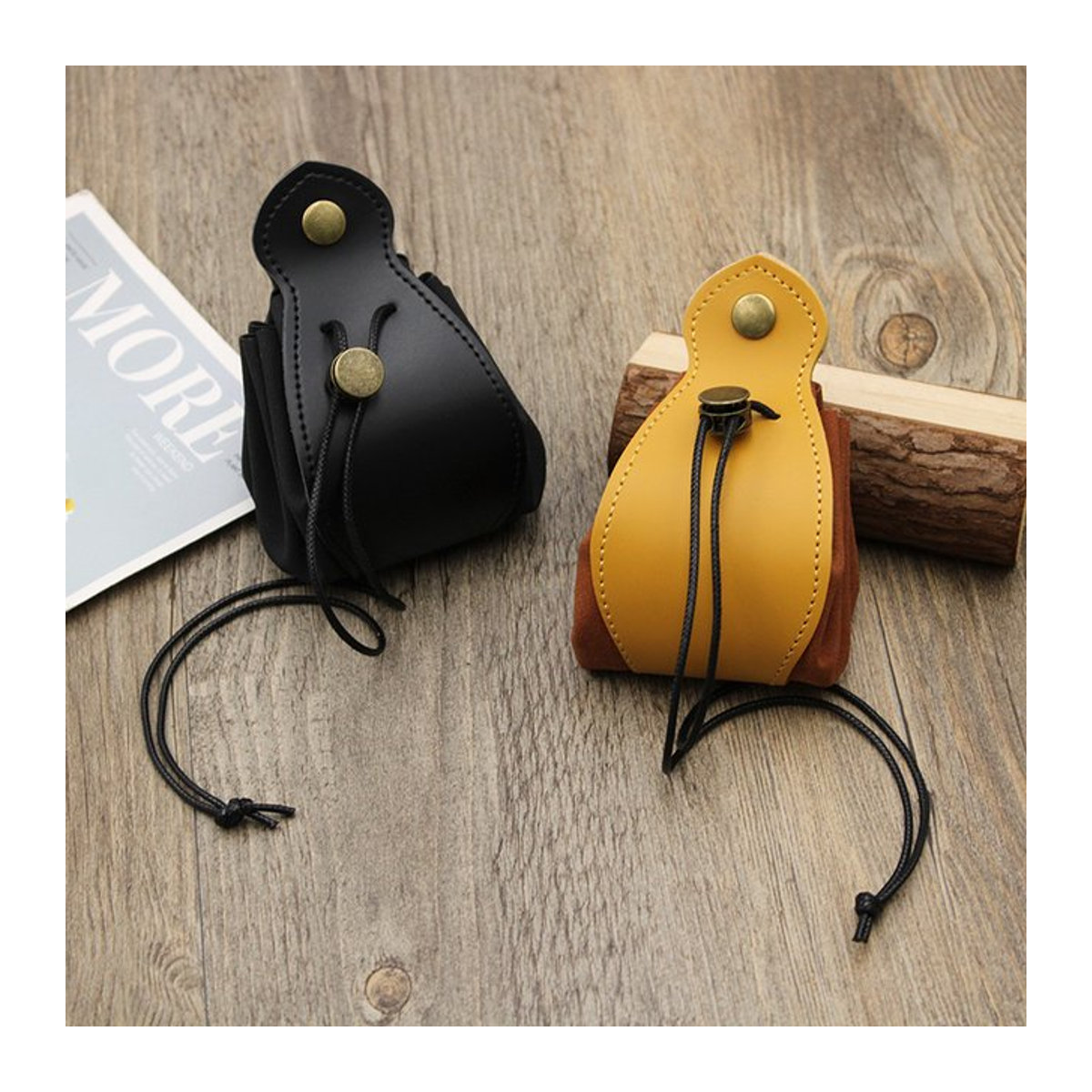 Dekorative Würfel Aufbewahrungstasche mit Kordelzug und Knopf in Schwarz für Schmuck und Münzen - Bild 1