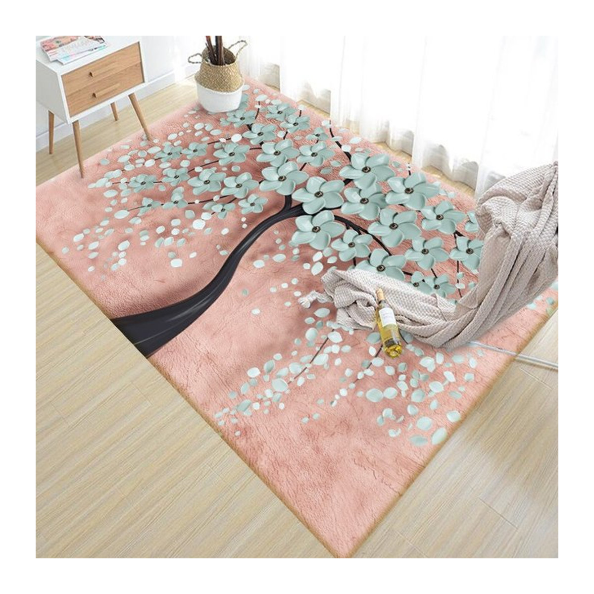 Dekorativer 3D Blumen Teppich in Pink für Kinderzimmer und Wohnzimmer, waschbarer Anti-Rutsch Bodenmatte - Bild 1
