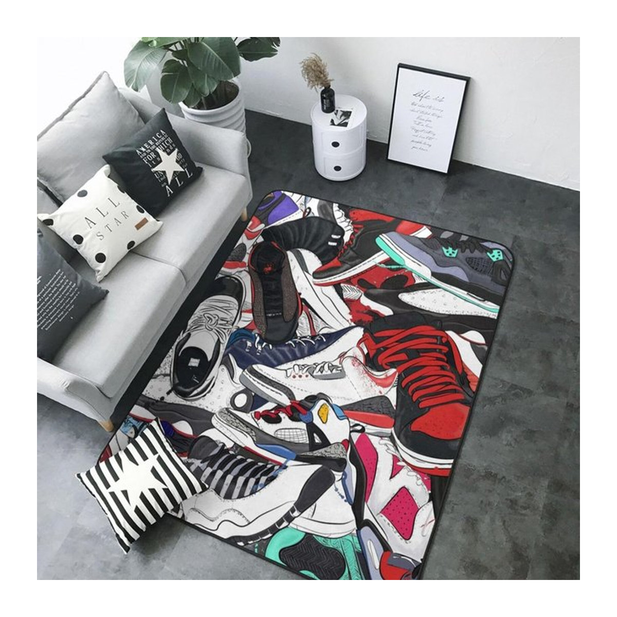 Dekorativer Druckteppich mit Basketballschuh-Motiv für Wohnzimmer oder Spielzimmer, Multicolor, B/T: 60 x 40 cm - Bild 1