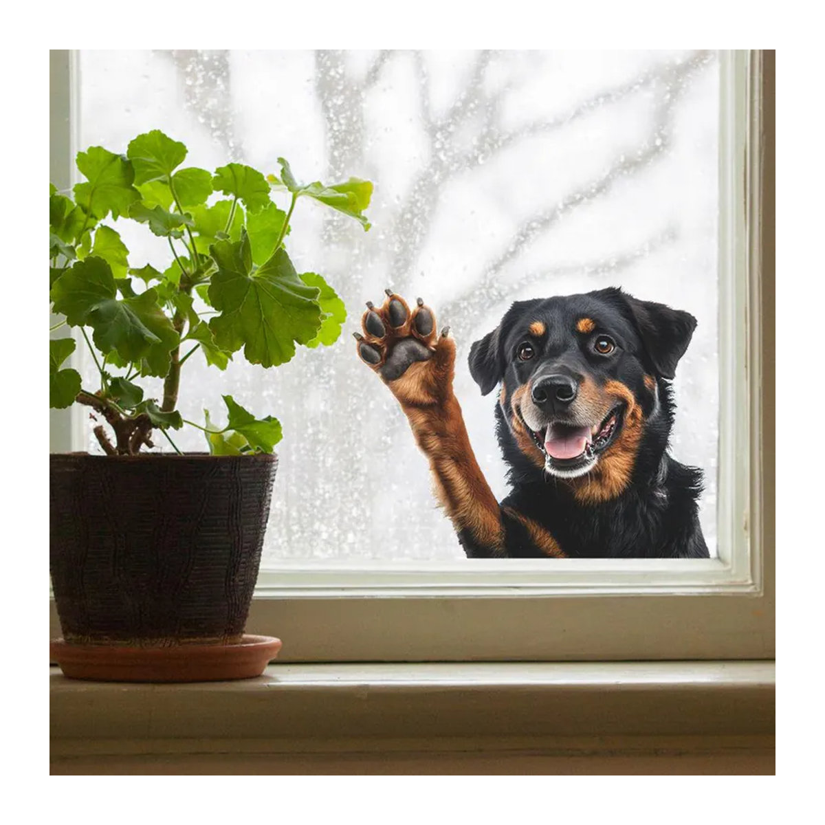 Dekorativer Fensteraufkleber mit lächelndem und grüßendem Welpen in Mehrfarbig aus Kunststoff - Bild 3