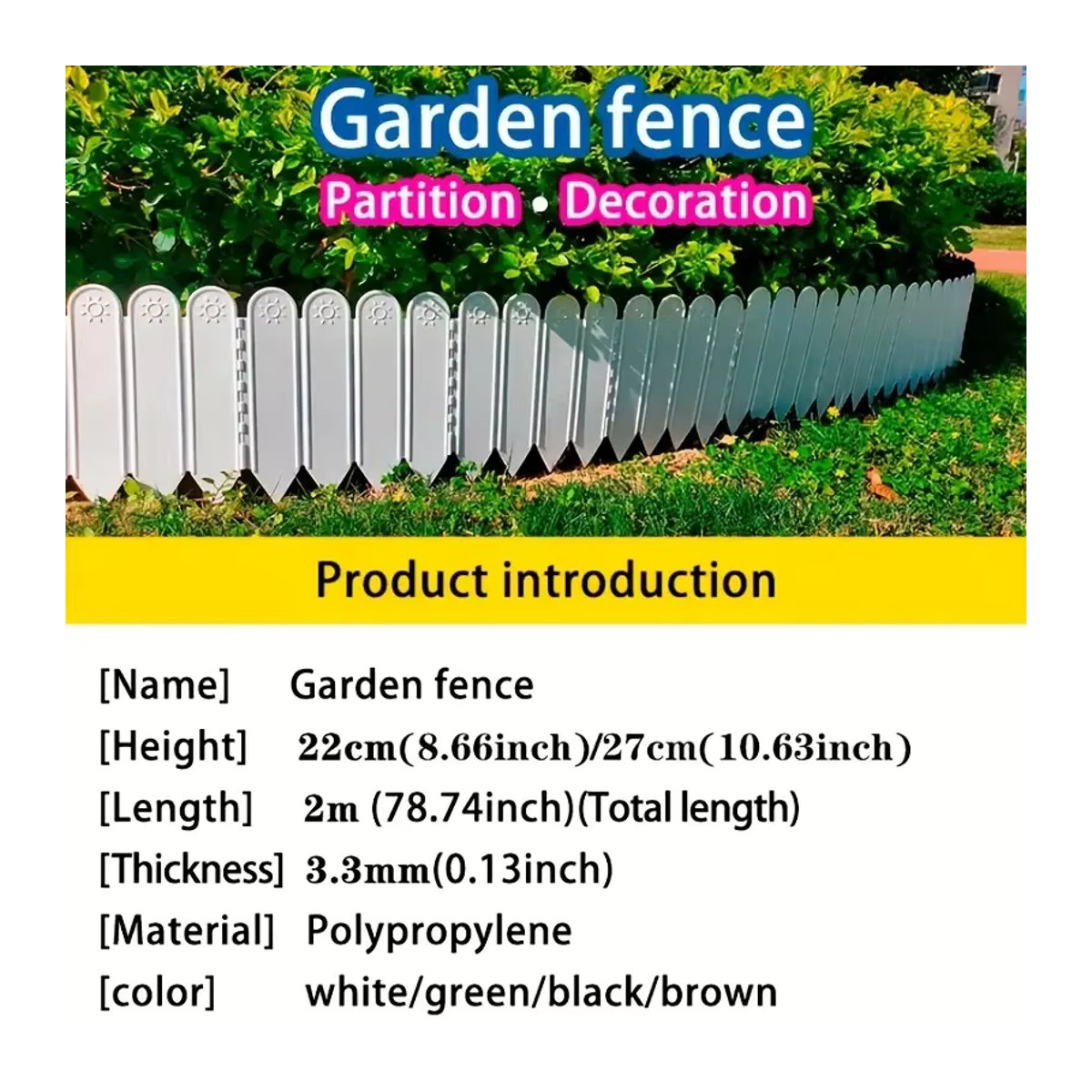 Dekorativer Gartenzaun aus Kunststoff für Blumenbeete und Gemüsegärten in Weiß und Grün - Bild 4